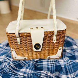 Kate Spade Wicker Purse White Patent